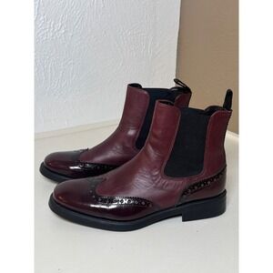 Wingtip Chelsea Boots Burgundy Leather Women's Ankle Boots Made In Italy